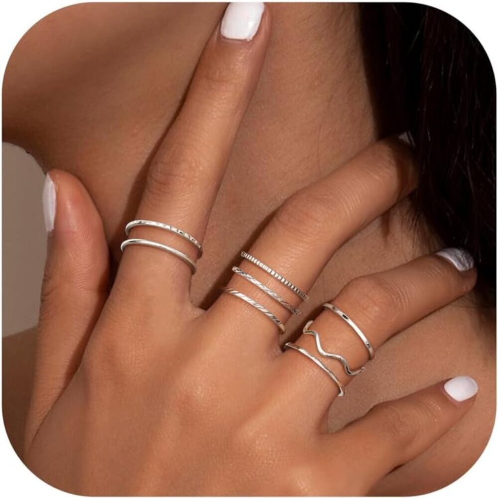 8Pcs 1mm Stainless Steel Rings for Women Men Fashion Plain Band Knuckle Stacking